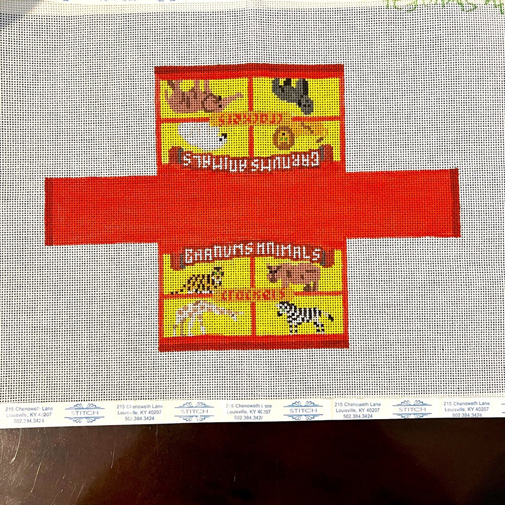 Handpainted Needlepoint Canvas Animal Crackers Box